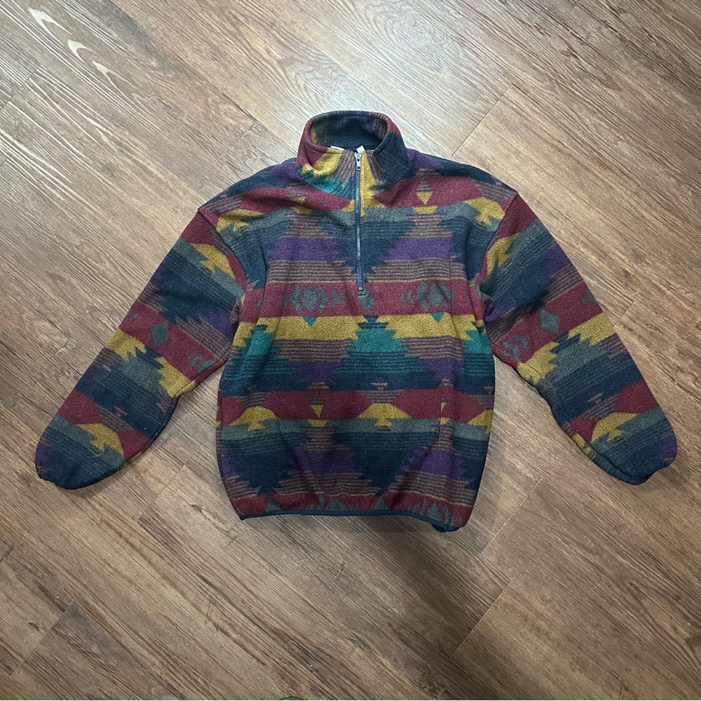 FieldMaster 1/4 Zip Men L Multicolor Fleece Pullover Aztec Southwestern Vintage